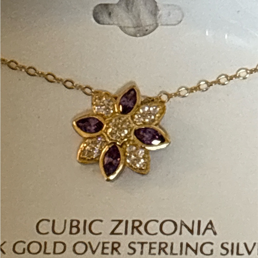 Giani Bernini Gold Floral Pendant Necklace with Purple Stones
